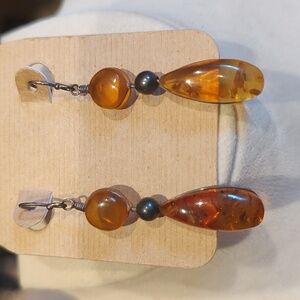 Vintage Honey Baltic Amber Teardrop French Earwire Earrings